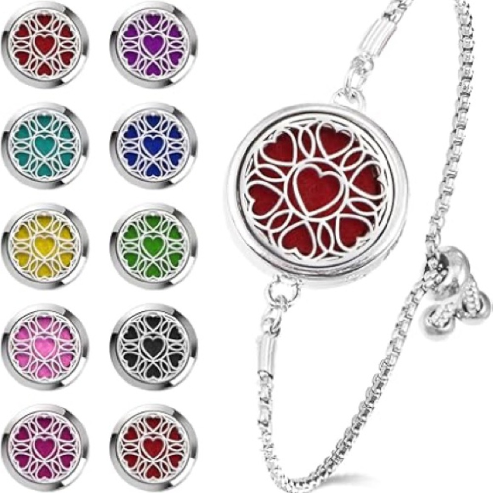 Silver Heart Locket Bracelet with Interchangeable Essential Oil/Perfume Inserts